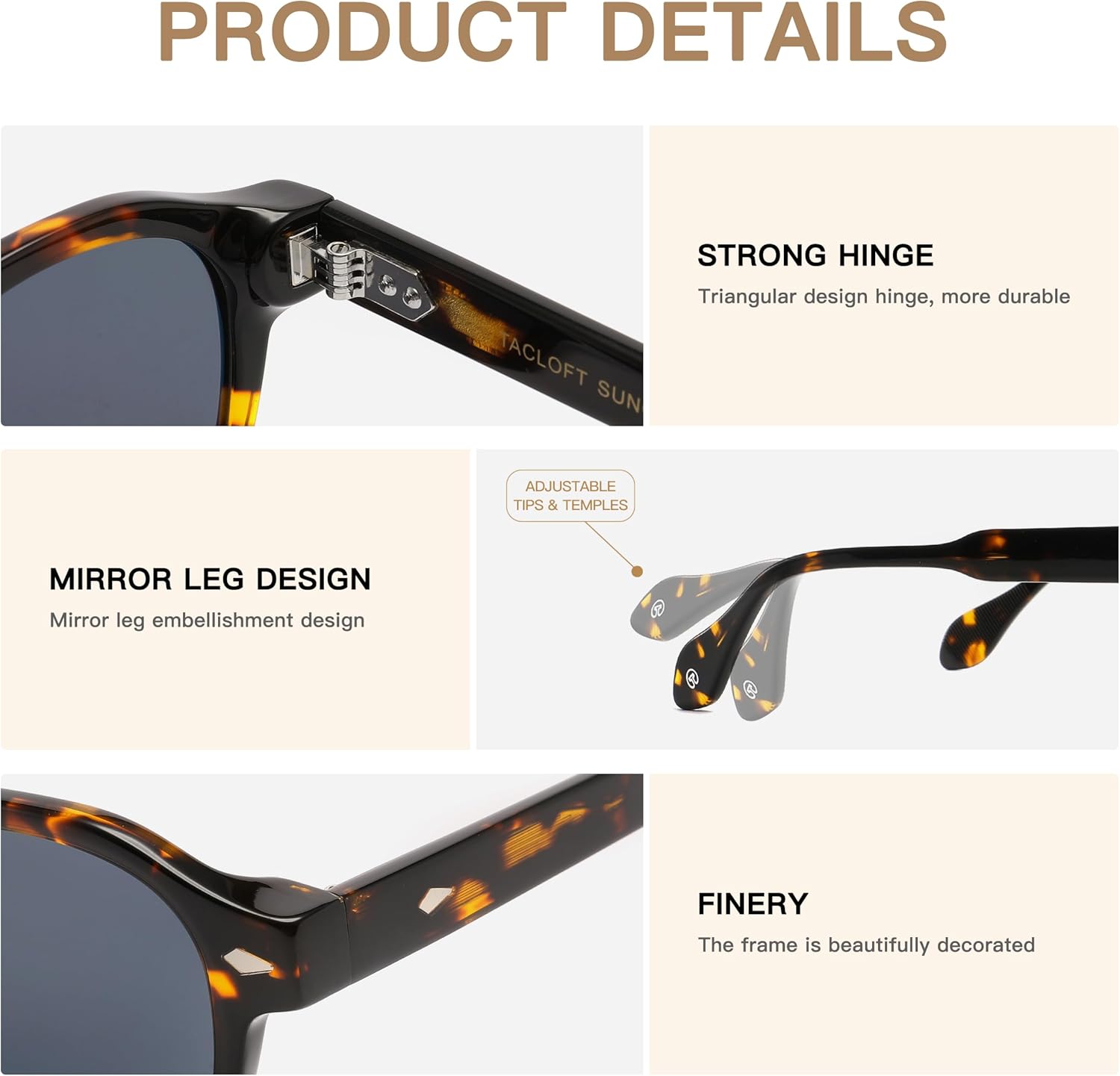 Acetate Polarized Sunglasses Men & Women HD with Anti-Reflective Coating Retro UV Protection & HD Clarity