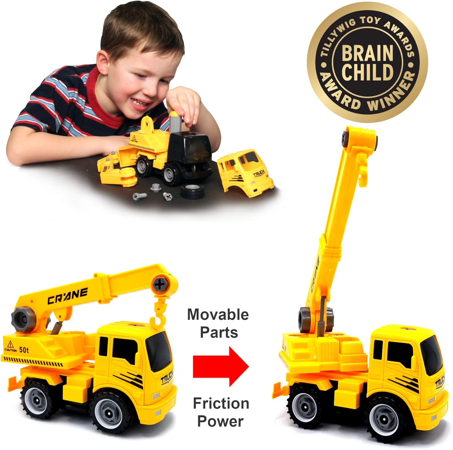 MUKIKIM Construct A Truck - Crane. Take it Apart & Put it Back Together + Friction Powered(2-Toys-in-1!) Awesome Award Winning Toy That Encourages Creativity! …