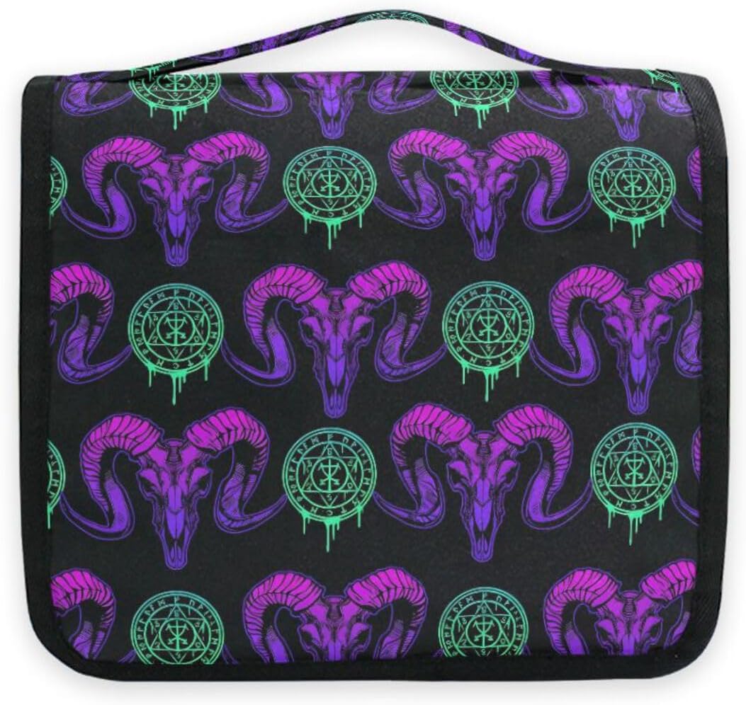 MNSRUU Hanging Toiletry Bag Mystical Ram Skull Makeup Bag Travel bag for Toiletries Portable Toiletry Organizer Bags Toiletry Bag for Women Men, Travel-Essentials Toiletry Bag