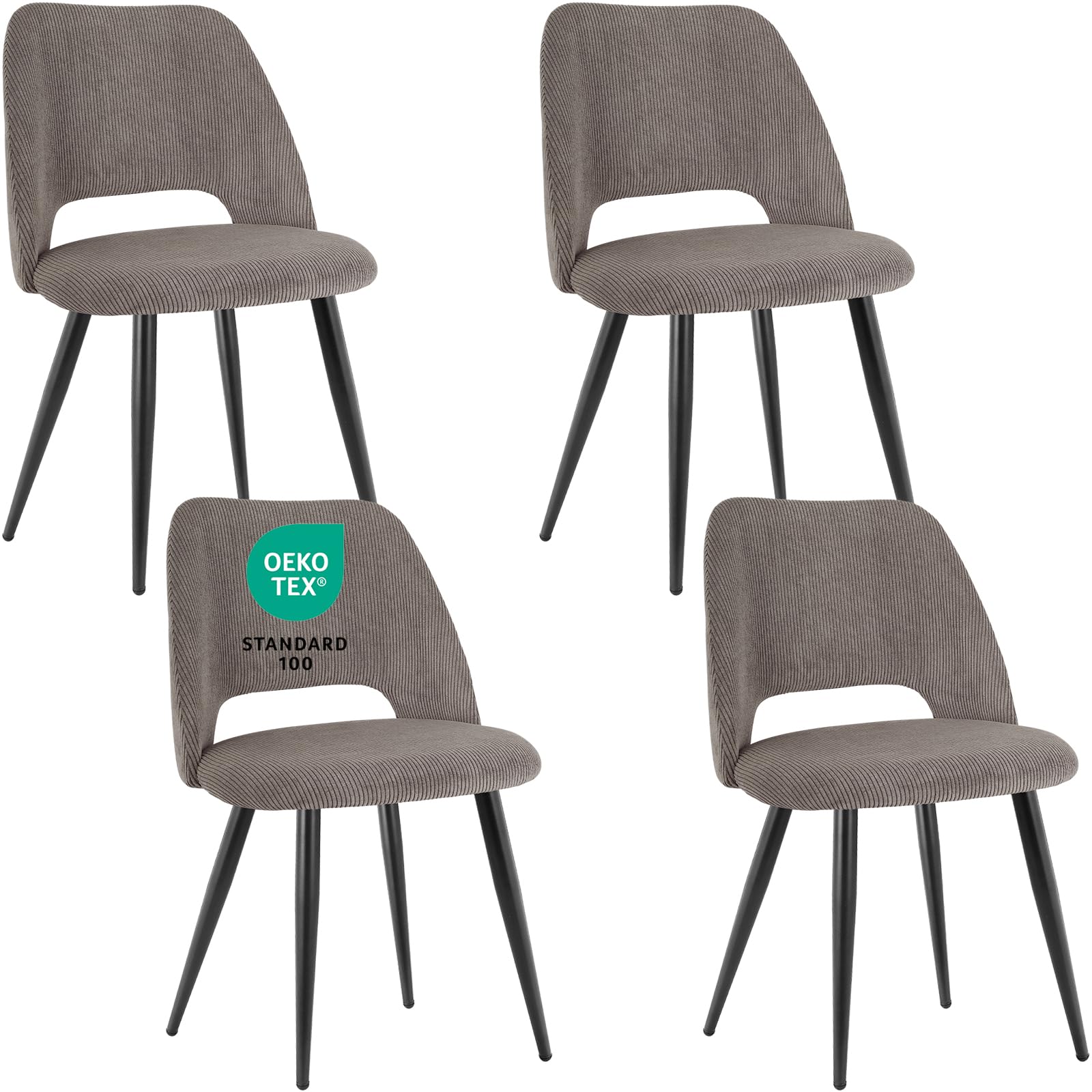 JIJIAN Esszimmerstühle 6er Set, Stühle Esszimmer, Küchenstühle, Wohnzimmer Essstühle mit Ausschnitt Rückenlehne Streifen Samt Stuhl, Gepolsterte Stühle für Esszimmer, Küche, Schlafzimmer, Grau