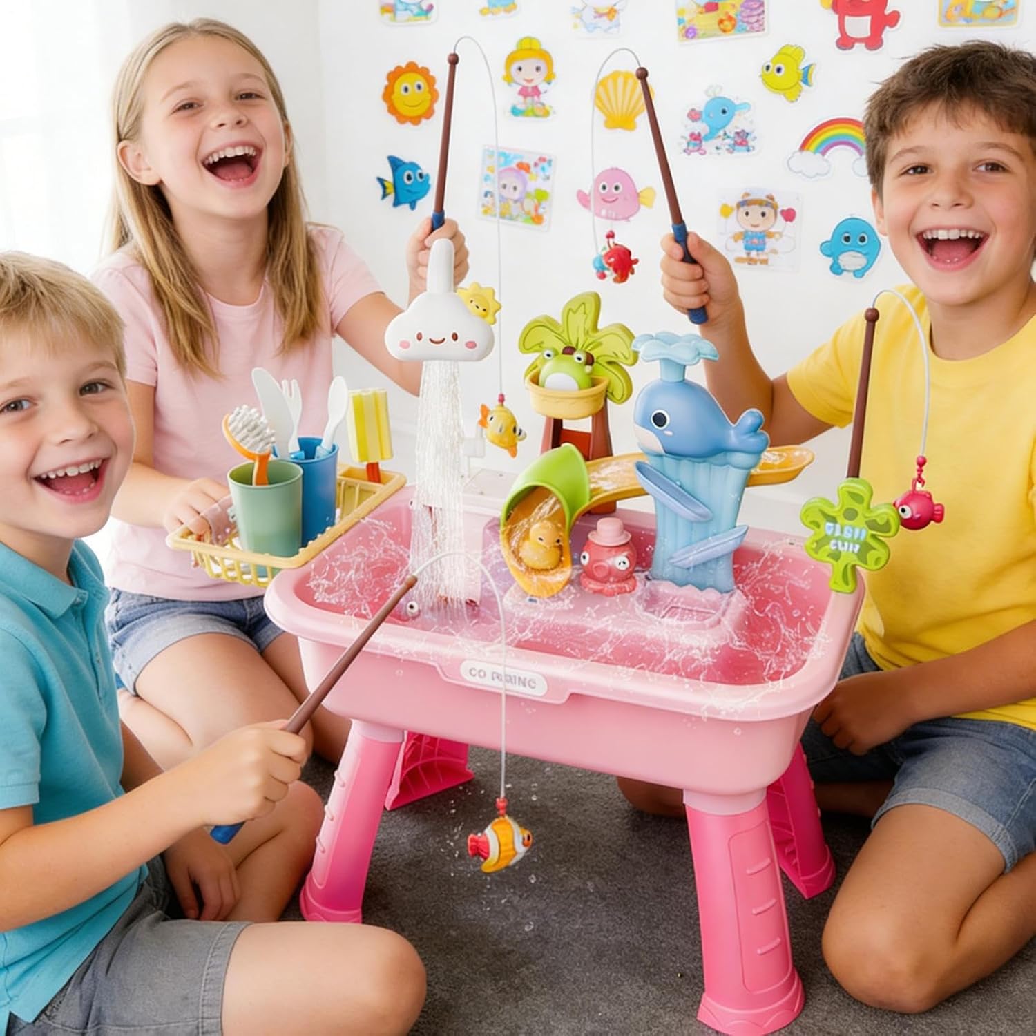 Sand and Water Play Table for Kids, Outdoor Garden Children Water Play Sink Table, Activity Sensory Toy with Pump for Ages 3＋