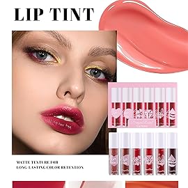 6 Colors Lip Tint Stain Set, Korean Velvet Watery Lip Stain Mini Liquid Lipstick, Moisturizing Natural Long lasting Non-Stick Cup Waterproof Multi-use Lip and Cheek Tint, Vivid Color Makeup (Set B)