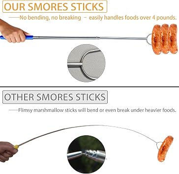 Marshmallow Roasting Sticks for Fire Pit, Smores Sticks, Hot Dog Sticks for Campfire, Extra Long 27.5 Smores Skewers, Stainless Steel Barbecue Forks, Camping Outdoor Cooking Essentials, 4 Pack