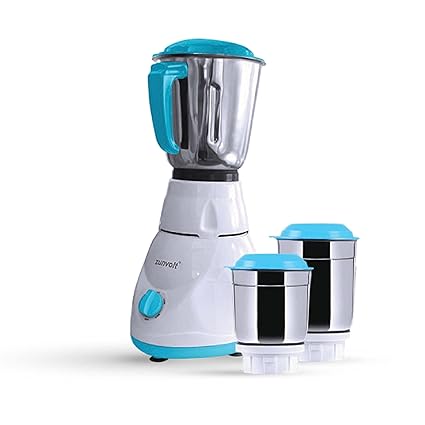 ZunVolt 3 JAR Mixer Grinder -750W with Flow Breaker Jars, 22000 RPM Motor & 1 Year Warranty Cover (White, Turquoise) (Chutney, Grinding and Mixing)