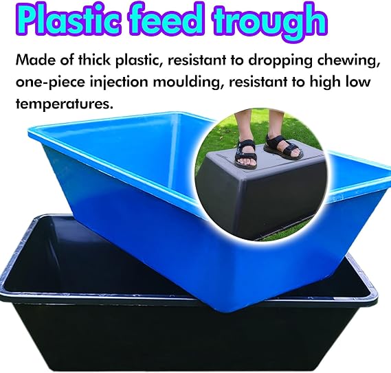 SRNSAEB Plastic Livestock Feed Pan Large Capacity 35kg/ 53L, Deeper Horse Feed Bucket Water Bowl/Hay Feeder And Water Dispenser, Pig Goats Horses Farm Animal Feeding Trough(Blue)