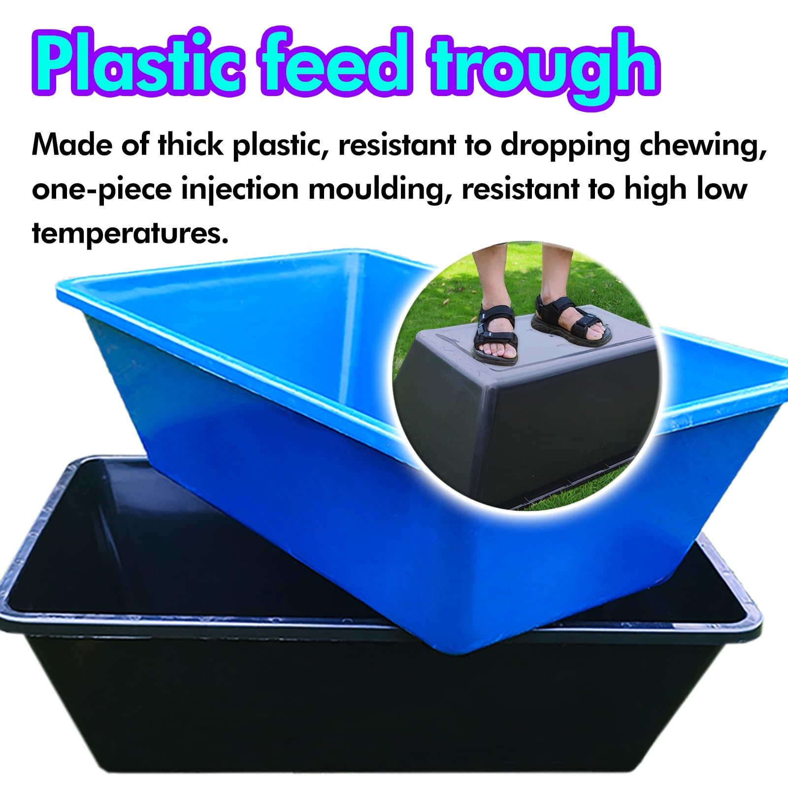 Comedero de plástico para Ganado de Gran Capacidad 35 kg/53 L, Cubo de pienso para Caballos más Profundo, Bebedero/comedero de heno y dispensador de Agua, comedero para Cerdos, Cabras, Cabal