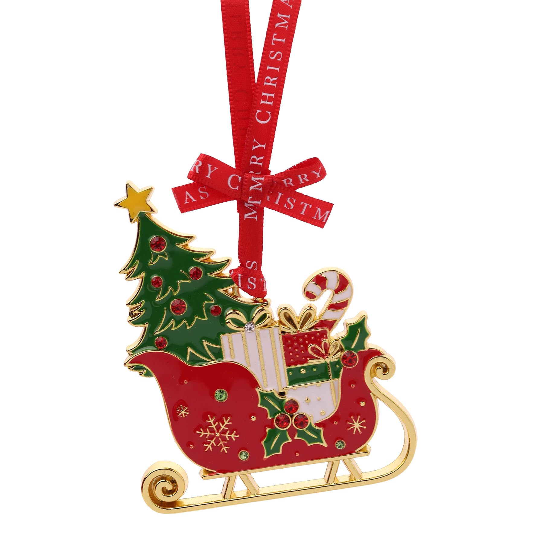 Widdop And Co Multicolor Widdop Regal Tidings Collectable Santa’s Sleigh Tree Decoration – Luxury Metal Christmas Ornament With Tree, Gifts & Candy Cane – Red Gift Box