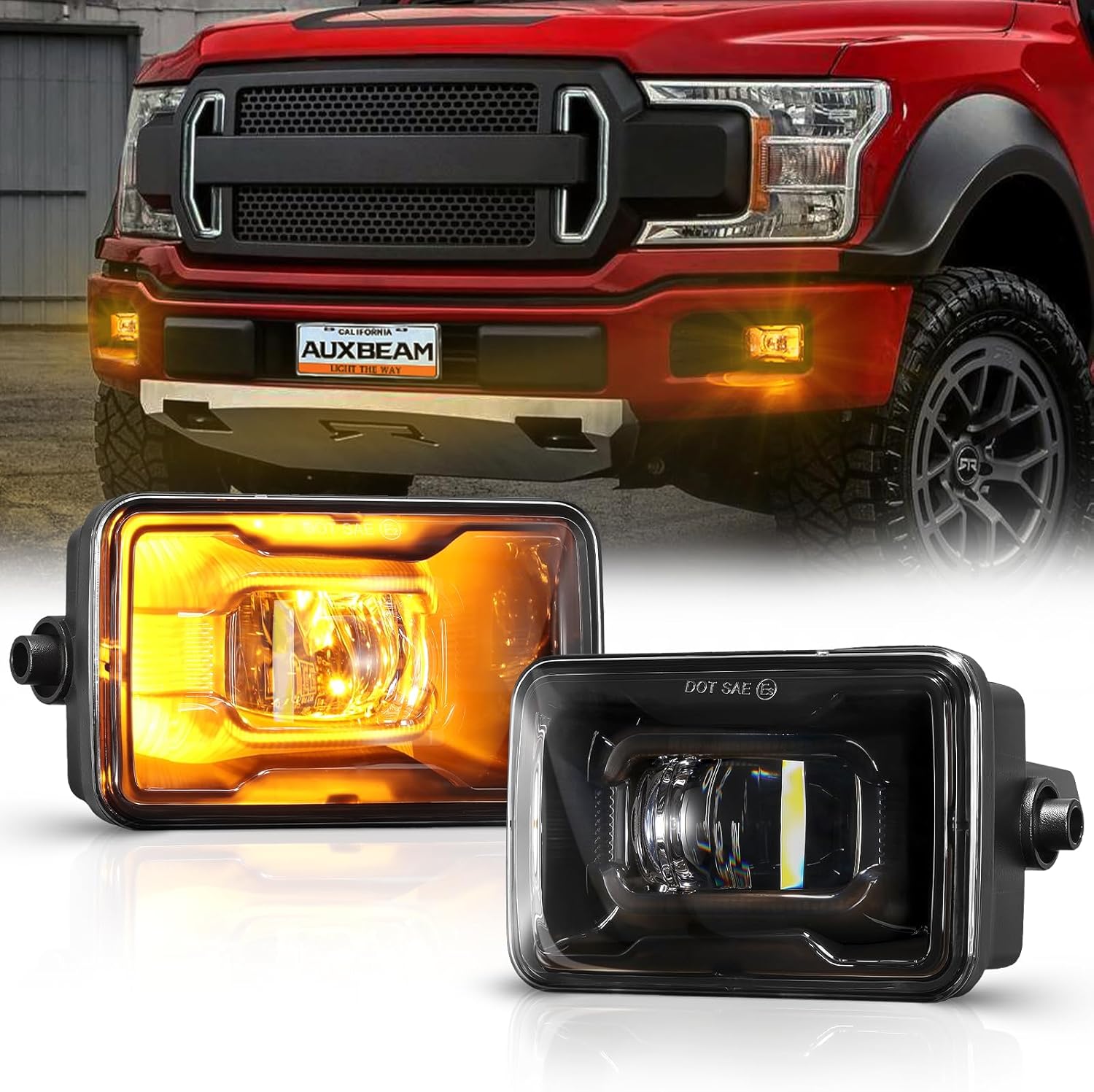 Auxbeam LED Fog Lights with Amber Ambient Halo DRL for Ford F150 2015-2020, F250 F350 F450 F550 Super Duty 2017-2019, DOT Approved 4 Inch LED Fog Light Bumper Driving Fog Lamps 1 Pair, Black