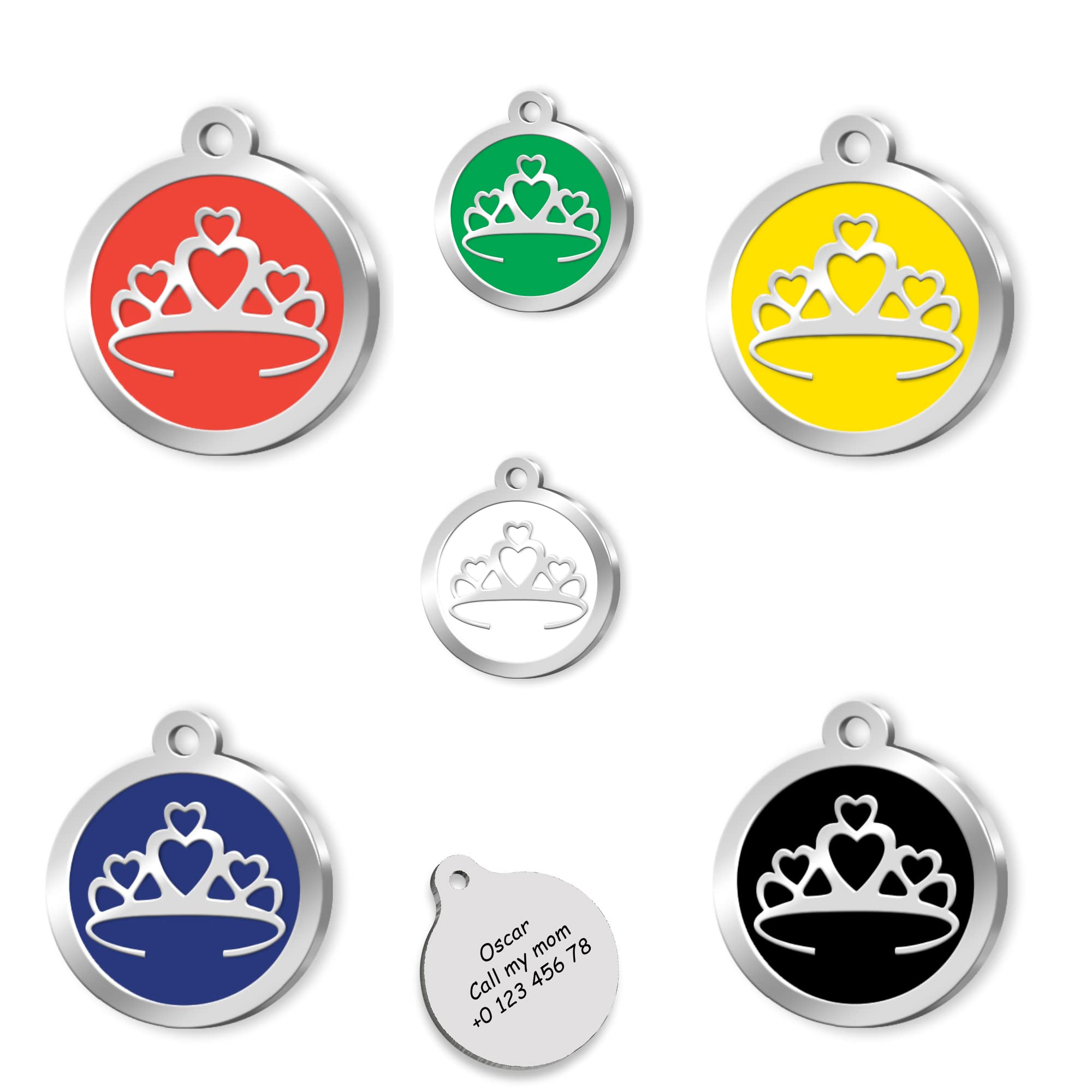 Crown Dog id Tag - Silver Plated Pet Tags - Silver Plated Dog Name Tag - Personalized Pet Tag - Customized Dog Cat Tag - ID Tag for Dog - Custom Dog Name Tag (Yellow)