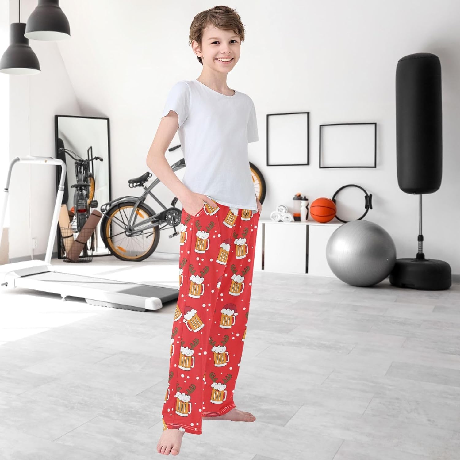 Boy's Pants Penguin White Heart Cartoon Red Jogger Pants Elastic Waist Long Bottoms Trousers with Pockets 6-14 Years - Image 6