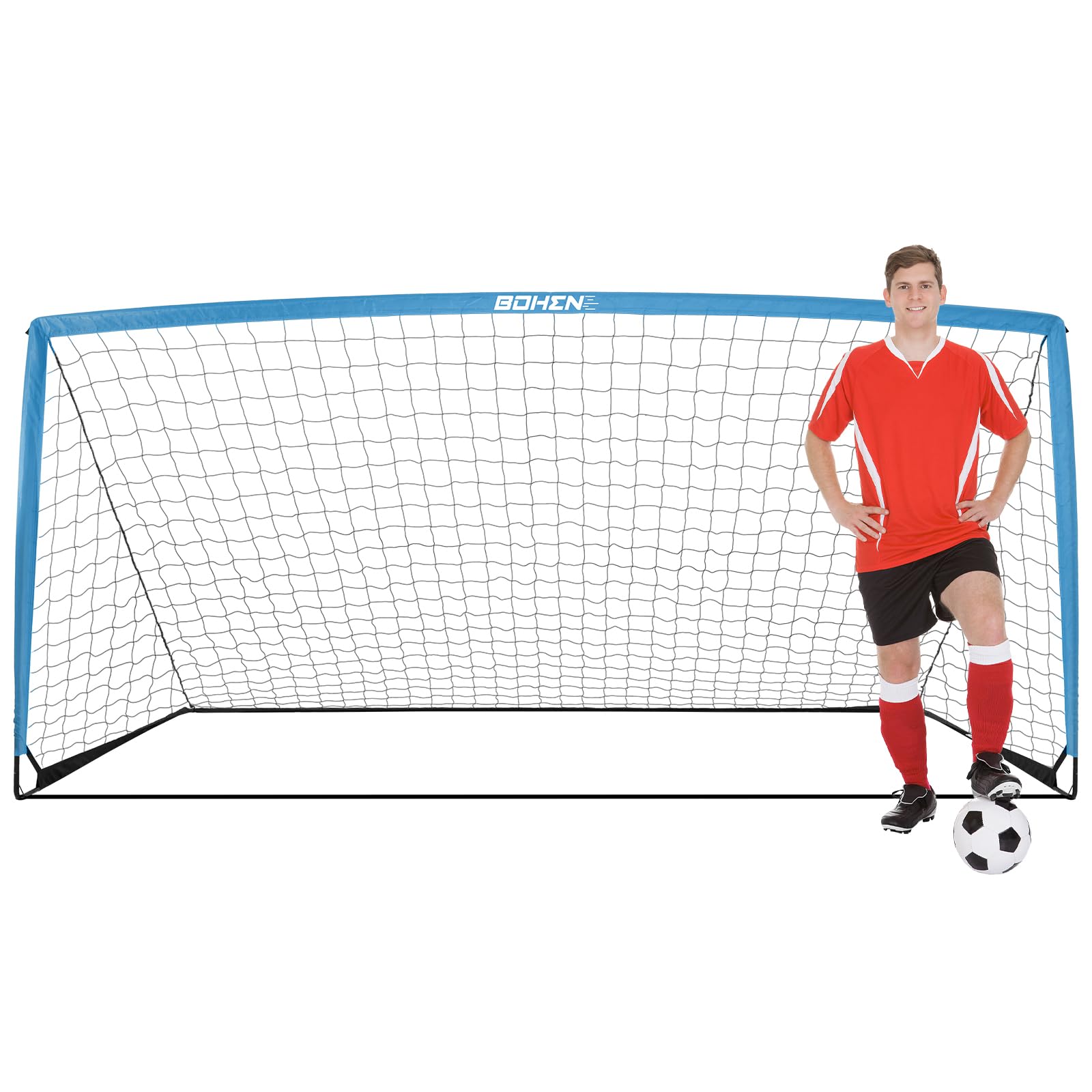 BOHEN 12x6FT & 9x5FT Portable Metal Soccer Goal for Backyard with Carry Bag - Fun for Outdoor Indoor Training Games for Kids Youth Adult, for Easy Storage and Transportation