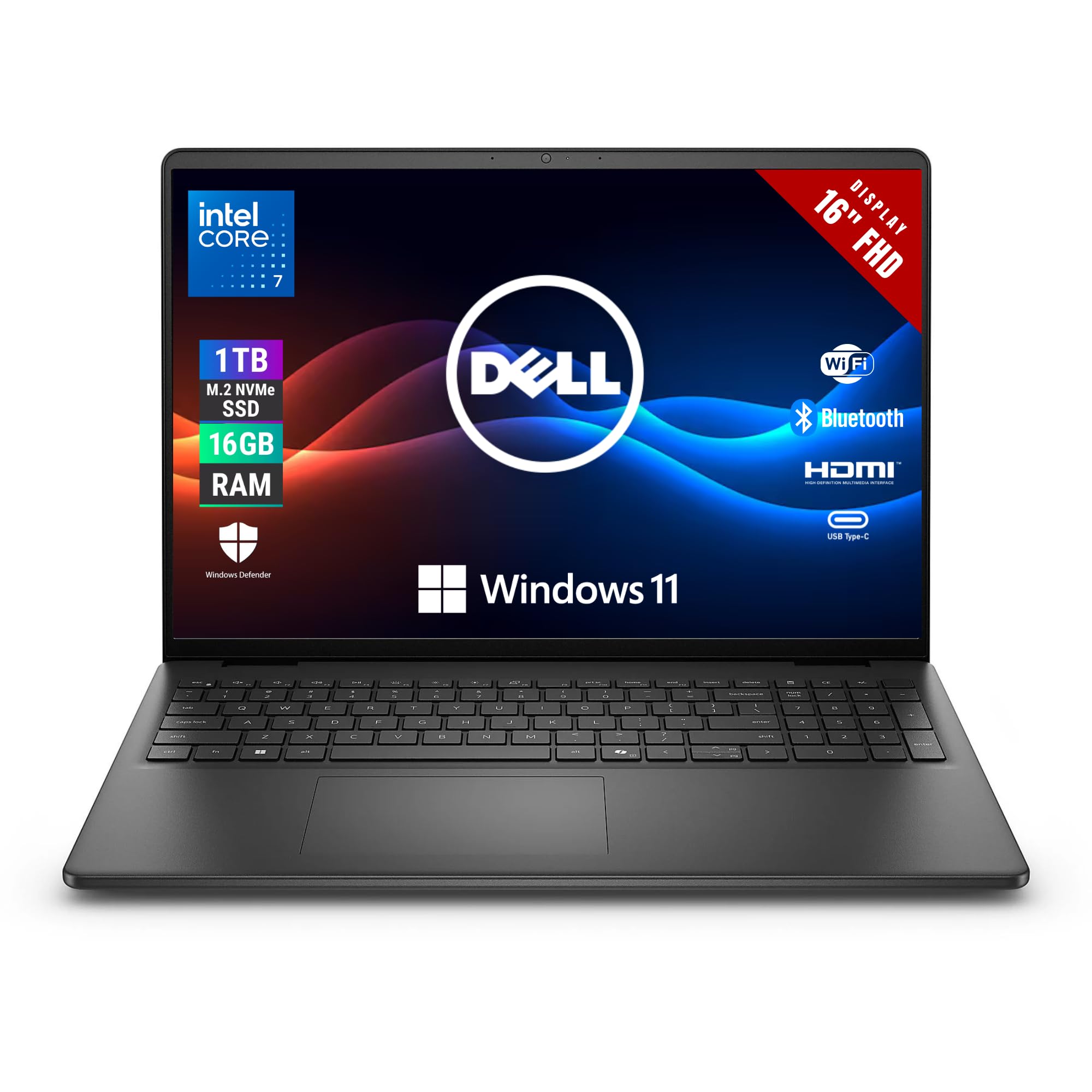 DELL - Pc Portatile Display 16" FHD - Processore Intel Core 7-150U 10 Core 1.2Ghz - Ram 16GB DDR5, 1000 GB SSD - Wi-Fi 6 - Notebook con Windows 11 Pro