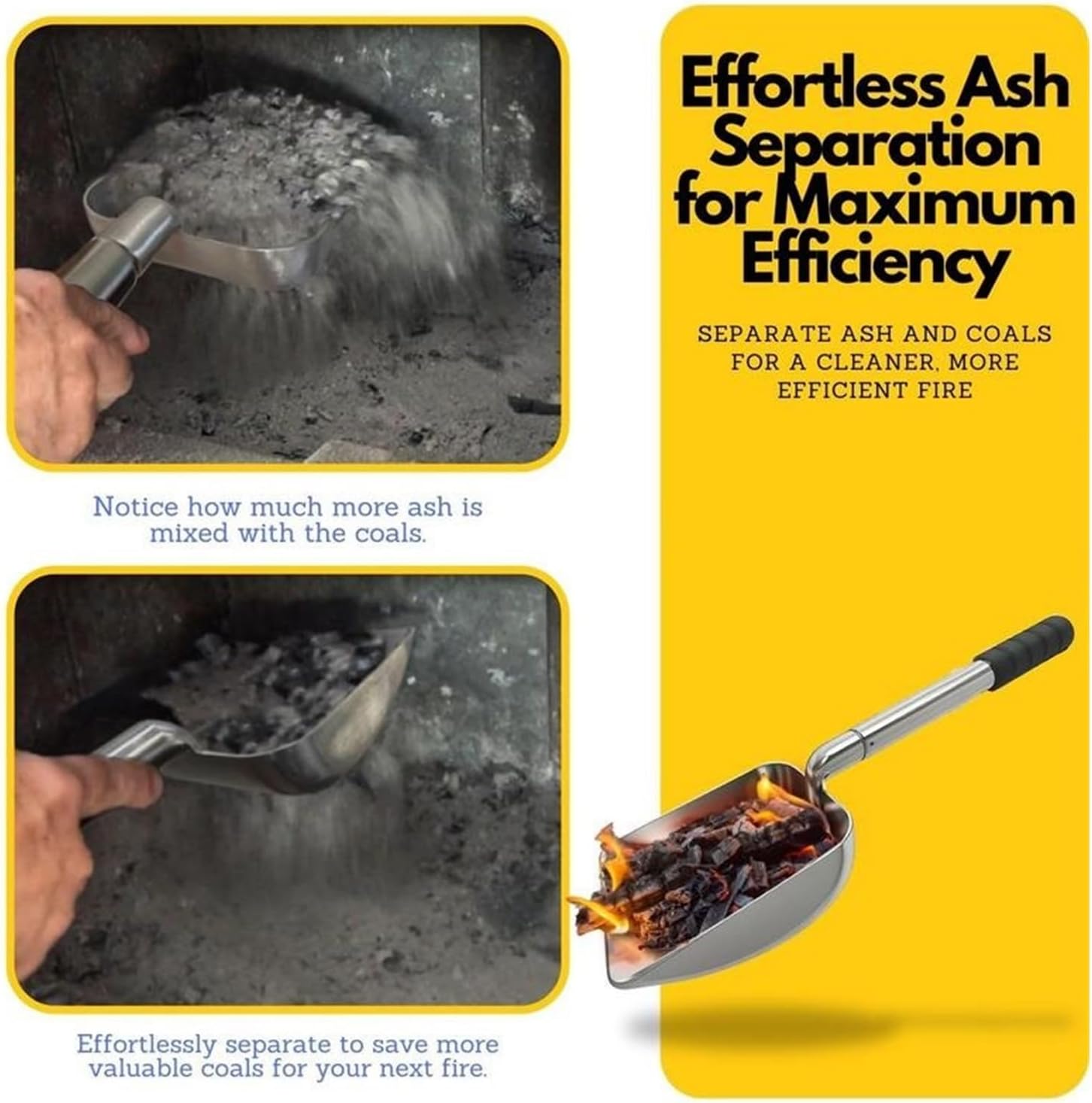 Fireplace Ash Shovel Fire Pit Sifter Hollow Out Stainless Steel Charcoal For Coal Separating Adjustable