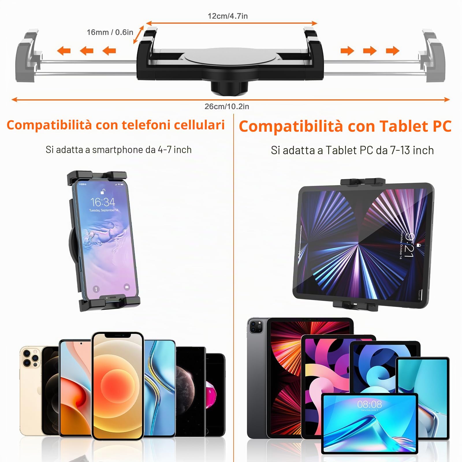 Oilcan Supporto da cruscotto per tablet da auto, con ventosa e braccio regolabile per iPad Mini Air Pro, iPhone, Samsung Tab, Lenovo, Huawei ecc. (4-12,9 pollici)
