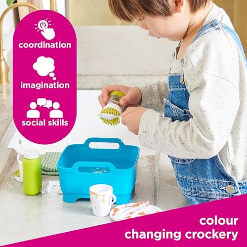 Miniatura 3 de Casdon Joseph Joseph Wash & Scrub. Juego de lavado para niños mayores de 3 años. Incluye cubiertos y vajilla que cambian de color para un juego