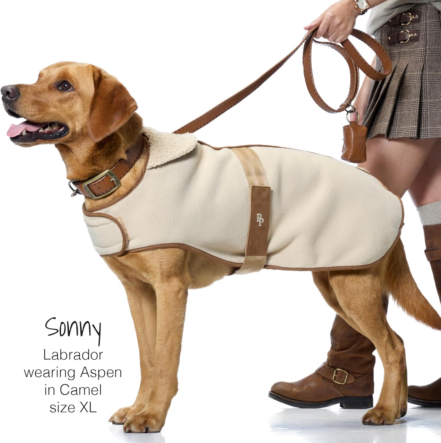Aspen - The Cozy Sherpa Vegan Shearling Pet Jacket Sweater for Small, Medium and Large Dogs, Camel, X-Small (5-12 lbs)