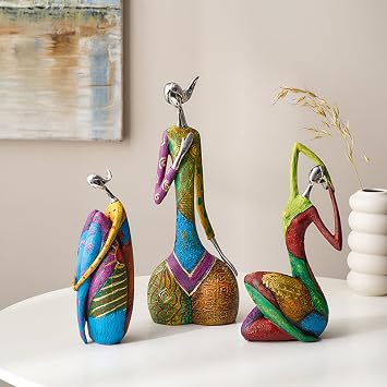 Colorful Abstract Yoga Pose Woman Figurine Sculpture, Modern Art Statue Home Decor for Living Room Bedroom Office Shelves Style B