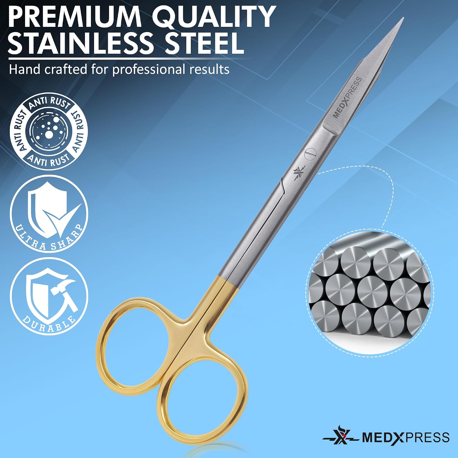 Embroidery Scissors Straight Gold Handle for Premium Quality Stainless Steel Stitch Cutting Pointed tip Hydropoinic Scissors for Art & Craft Fabric Cutting & Crafting Grooming scissors.
