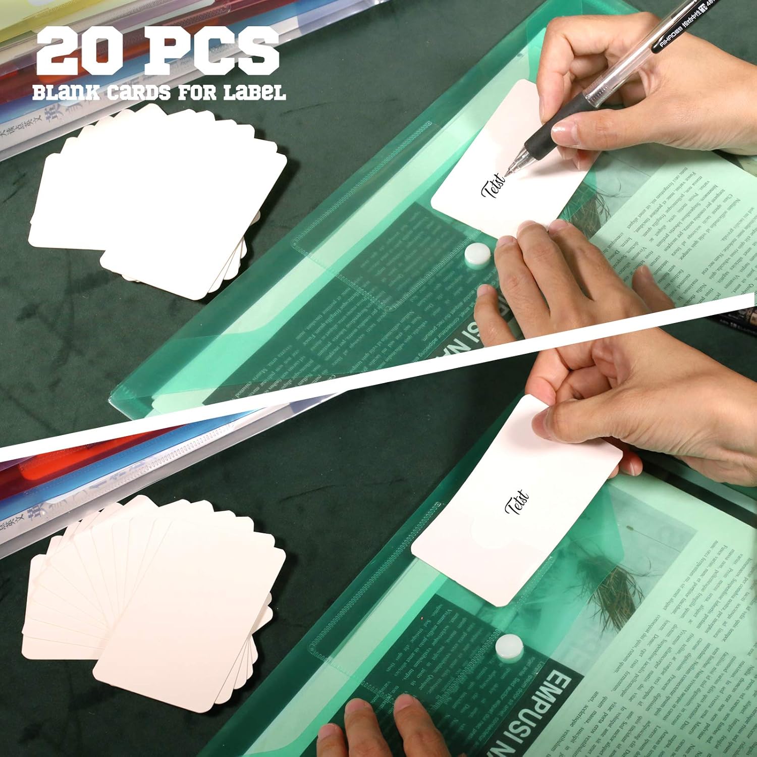 12 Pack Plastic Envelopes, LEOBRO A4 Size Plastic Folders with Pocket, Document File Folders with Snap Closure, Poly Envelopes for School Home Work Office, with 20 PCS Label Cards : Office Products