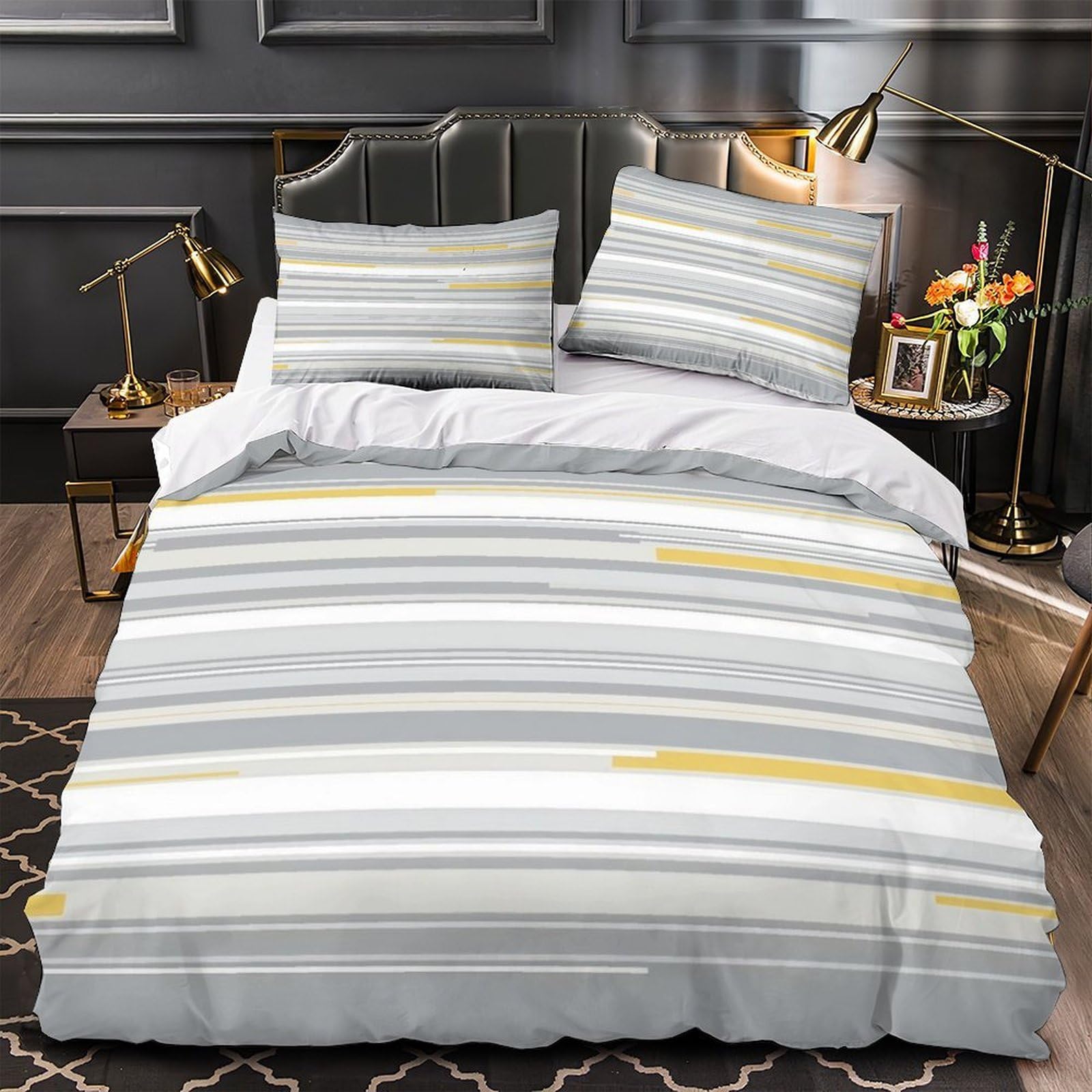 Housse de couette 220x240cm rayures 3D avec ses 2 taies d'oreiller