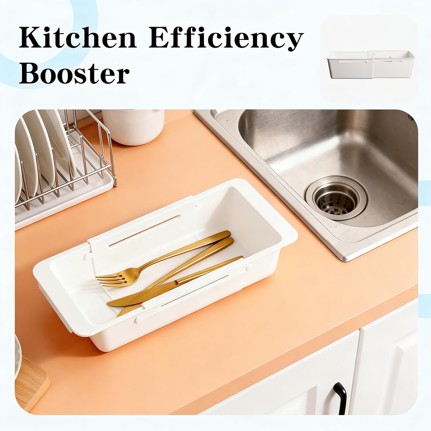 2 Pack Expandable Deep Drawer Organizer for Kitchen, Ideal as Cutlery Drawer Organizer. Sliding, Adjustable, 12.4-17.7". Durable Plastic.