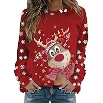 Lggwunsi Maglie Natalizie Donna – Felp Stampa Cervetta Natalizia Maglia Rossa Pullover Top Senza Cappuccio Natale Donna Sweatshirt Natalizi Manica Lunga Invernale Girocollo Felpe,Rosso,S