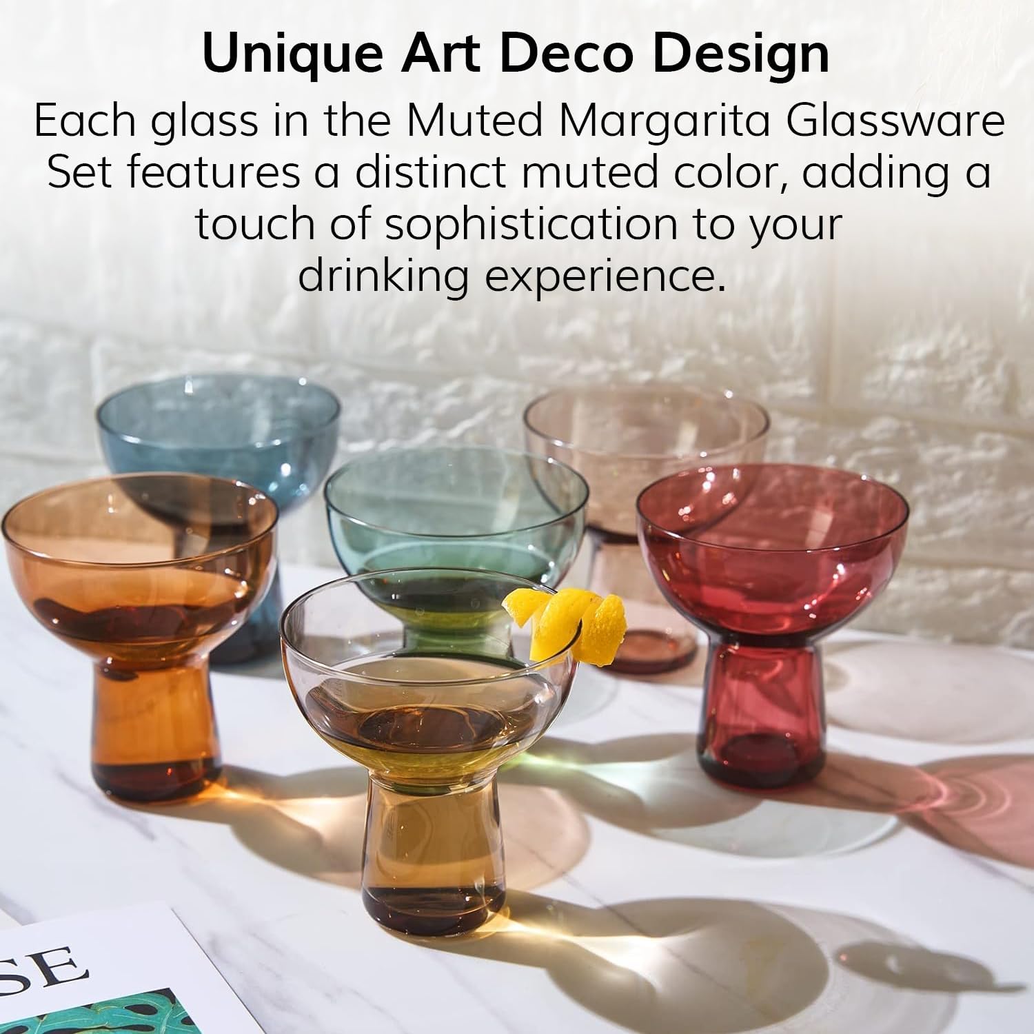 Khen Colored Vintage Art Deco Glasses - Martini, Margarita, Cocktail & Champagne Ribbed Glasses | Set of 6 | Cute Pastel Crystal Cocktails Glassware, Stemmed Glassware Gift - Margarita Coupe 10oz - Image 3