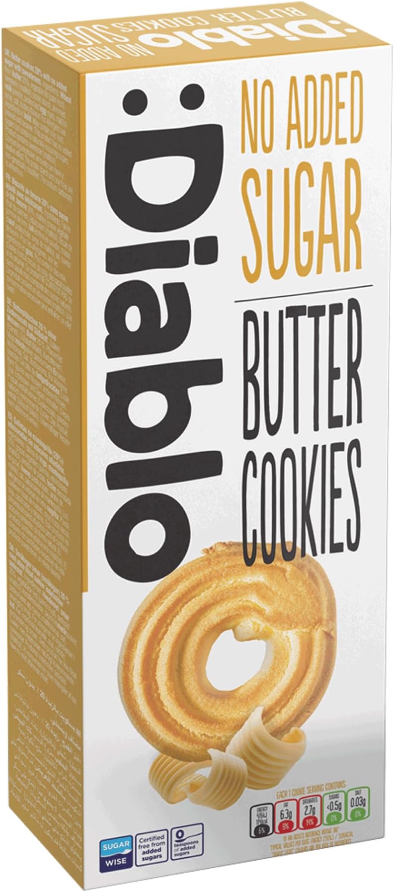 Diablo No Added Sugar Cookies Butter Flavour – Low Sugar Snacks, Cookies Biscuits for All, Sweetened with Maltitol, Ideal for Gifting, Festive Hampers, Holiday & Special Occasions – 135g Pack of 1