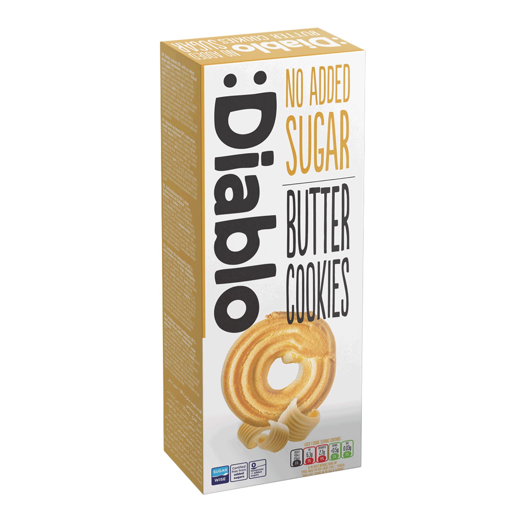 Diablo No Added Sugar Cookies Butter Flavour – Low Sugar Snacks, Cookies Biscuits for All, Sweetened with Maltitol, Ideal for Gifting, Festive Hampers, Holiday & Special Occasions – 135g Pack of 1