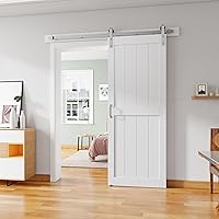 Vista 10 de Puerta corredera de granero de 26 x 84 pulgadas con kit de herrajes de níquel cepillado de 5 pies, mango y guías de suelo, agujeros preperforados