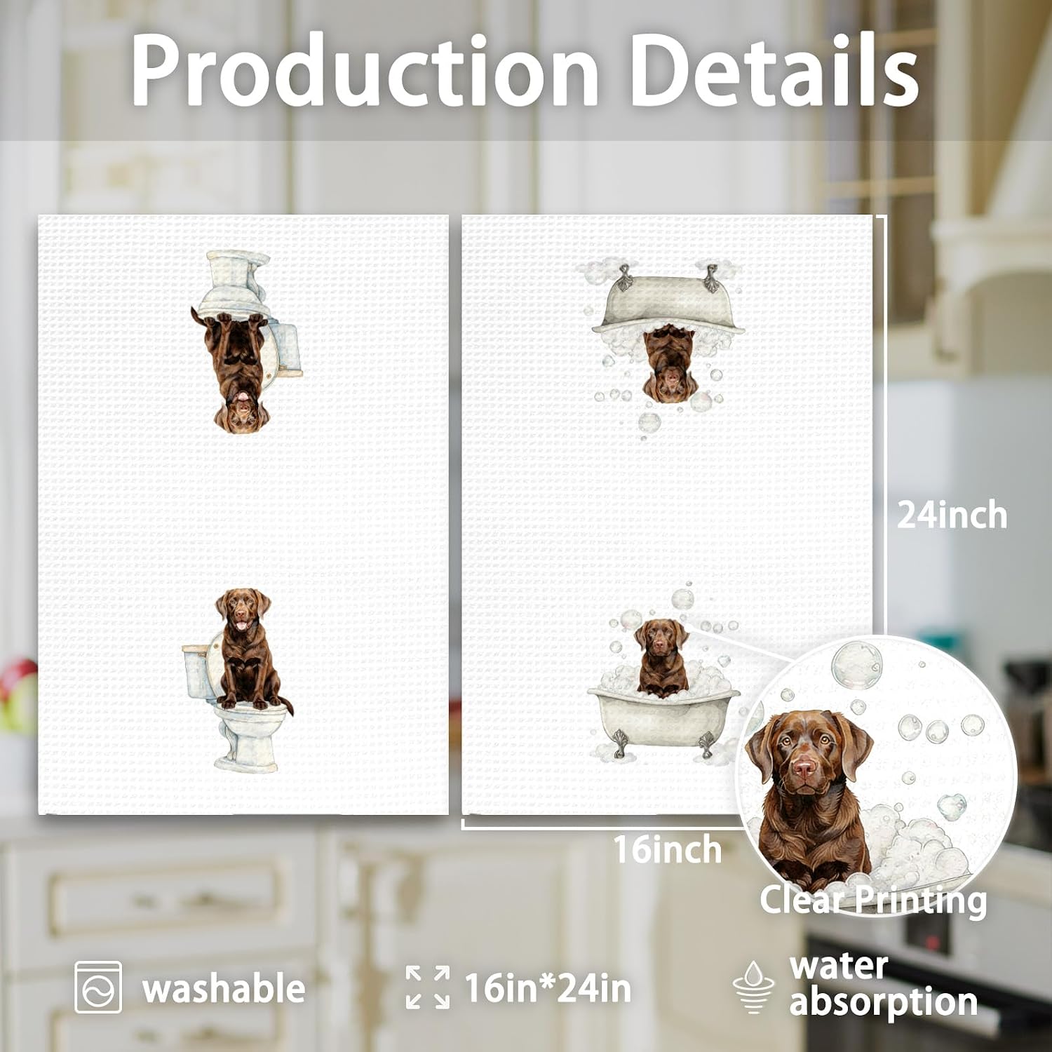 Funny Chocolate Lab Dog Hand Towels Set of 2, Cute Puppy Decor for Bathroom, Gifts for Chocolate Labrador Dog Owners Lovers, Pet Owners Gifts Toilet Hand Towels for Bathroom Washroom, 16x24In