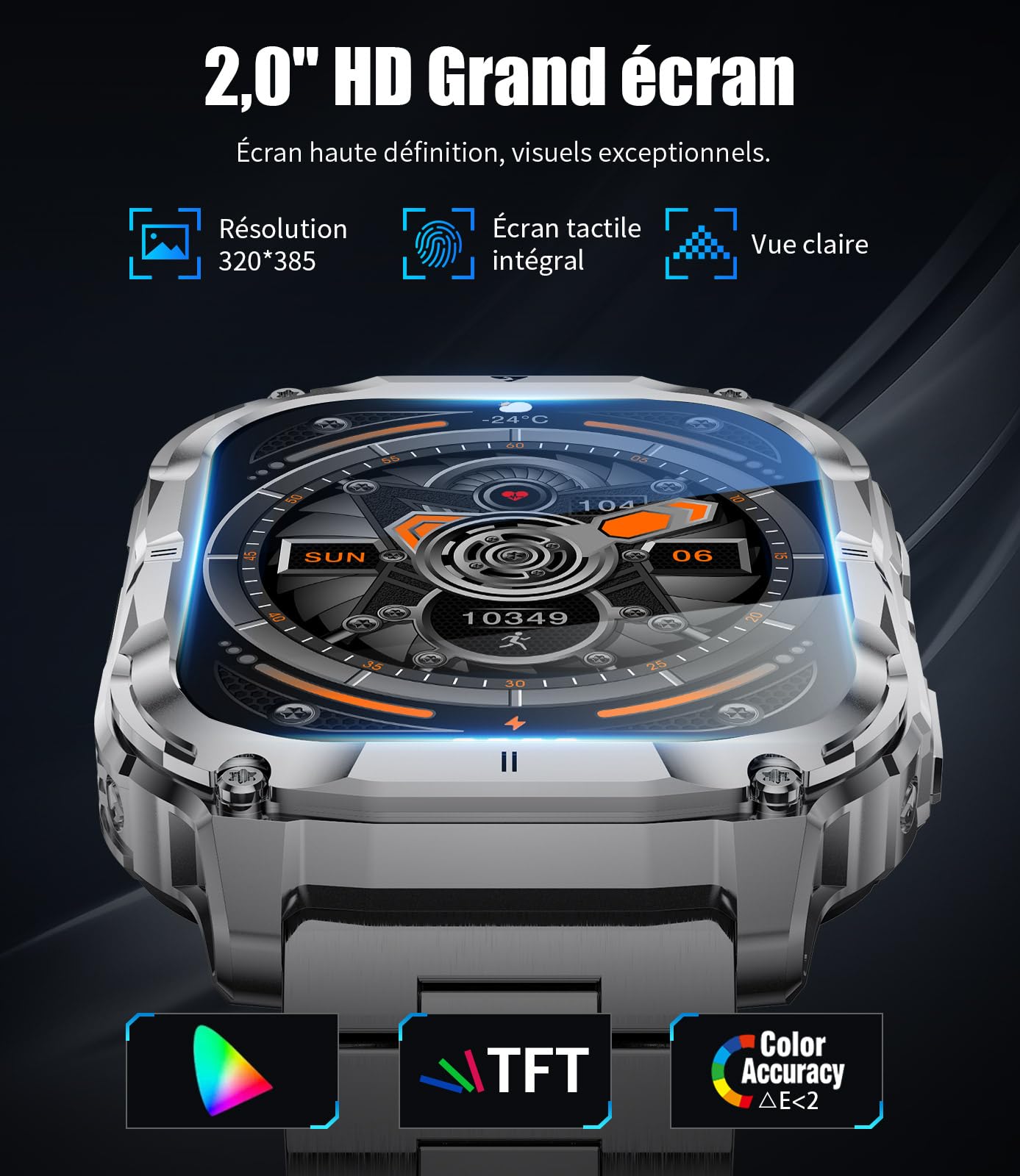 LIGE Montre Connectée Homme（3 Bracelets）, Smartwatch avec Torche LED/Batterie 1000mAh/2.0" HD Grand Écran/Appel Bluetooth/Cardiofréquence/Analyse Sommeil/100+Modes Sport, Smart Watch Android/iOS