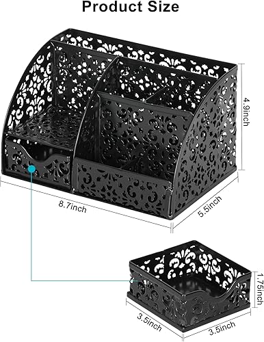 Miniatura 8 de EasyPAG Organizador de escritorio con cajón para lápices, 6 compartimentos, almacenamiento de metal para oficina, con soporte para notas adhesivas,