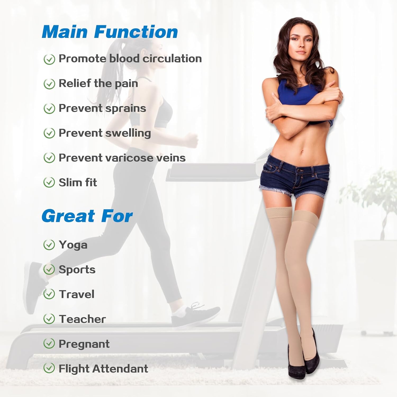 2Pairs Ktinnead 20-30mmHg Thigh High Compression Stockings for Women, Thigh High Compression Socks, Medical Compression Stockings for Pregnant, Teacher, Doctor, Varicose Veins, Swelling, lymphedema - Image 6