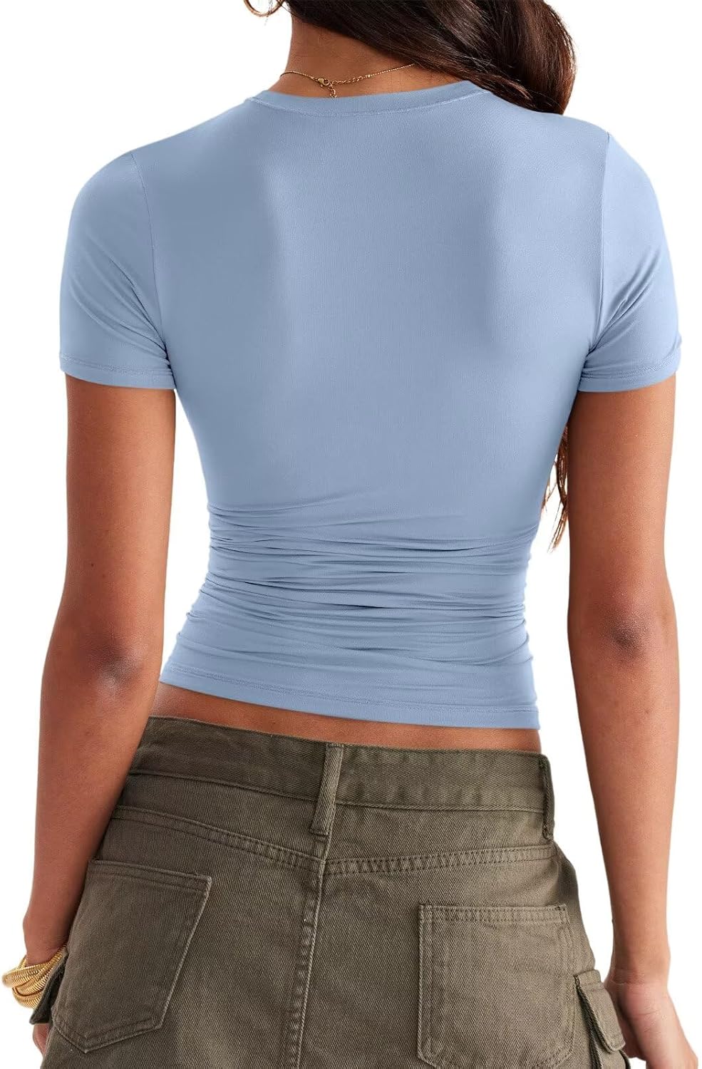 Womens Double Lined Tops Crewneck Short Sleeve Tees Basic Slim Fit T Shirts Y2K Summer Clothes 2026 - Image 5