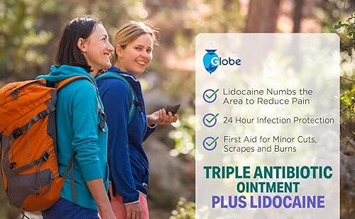 Miniatura 8 de Globe Paquete de 2 pomadas antibióticas de primeros auxilios + lidocaína (1 onza), máxima fuerza y alivio del dolor tópico de acción rápida,