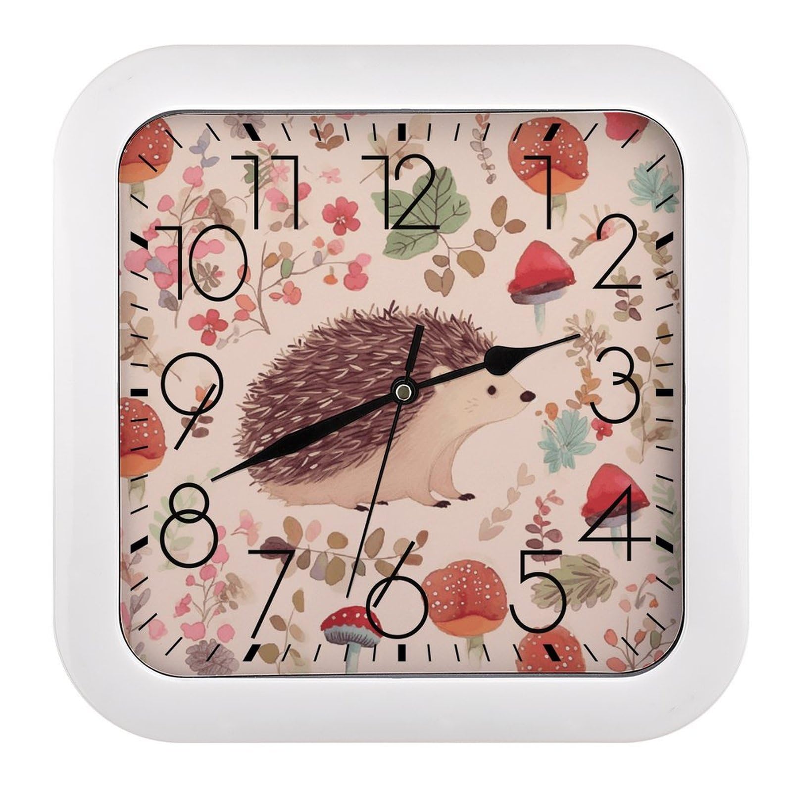 LZQPOEAS Lovely Hedgehog Square Wall Clock, 10.2 Inch Battery Operated Silent Non-Ticking Wall Clock, Square Analog Decorative Clock for Home Wall Art, Living Room, Bedroom, and Office