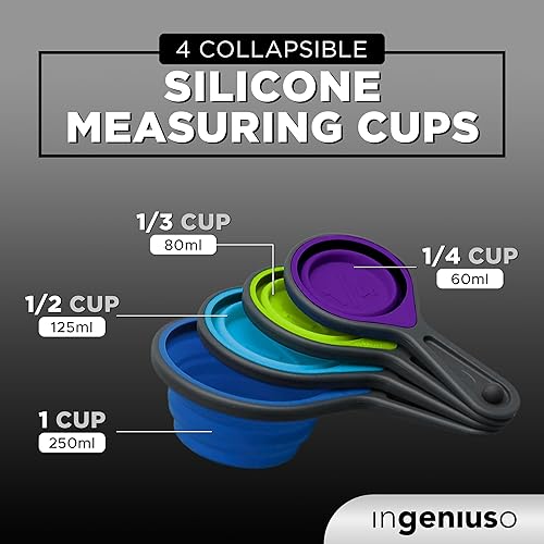 Vista 3 de Collapsible Measuring Cups and Measuring Spoons Portable Food Grade Silicone Measurement Cup Set for Liquid & Dry Food Dog Food & Camping & Kids