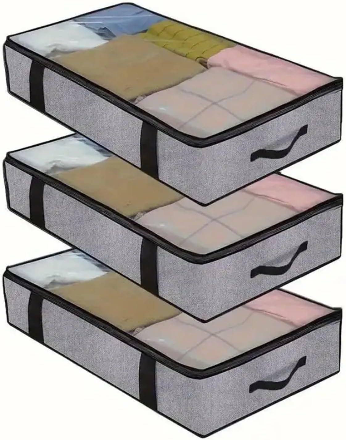 Underbed Storage Bins Under The Bed Quilt Storage Bag With Cover Can Be Folded, Be Used For Bedding Clothes Toys(3 PCS)