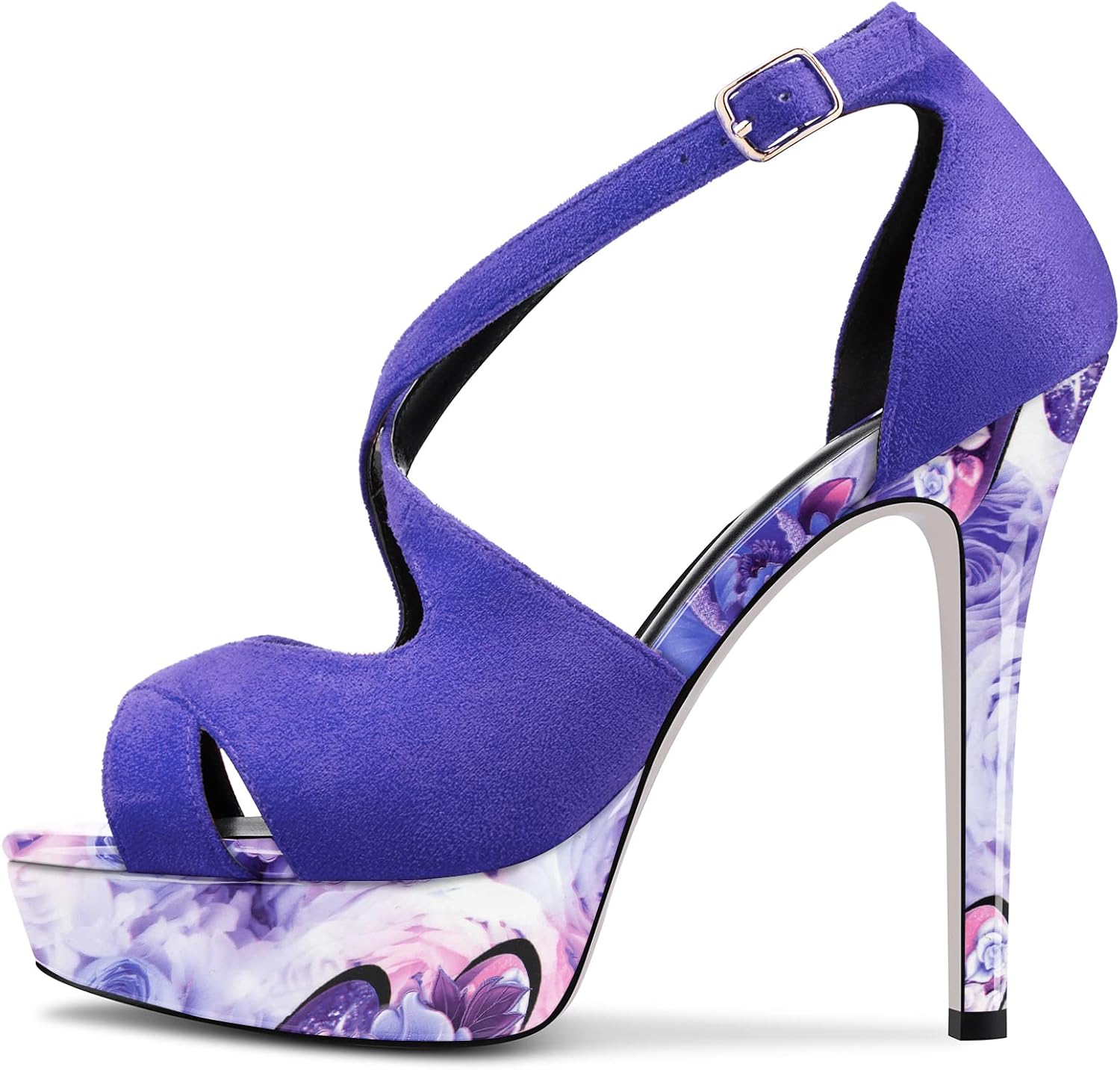 DearOnly Women Platform Stiletto High Heel Peep Open Toe Pumps Cross-Strap Ankle Strap Wedding Cute Shoes