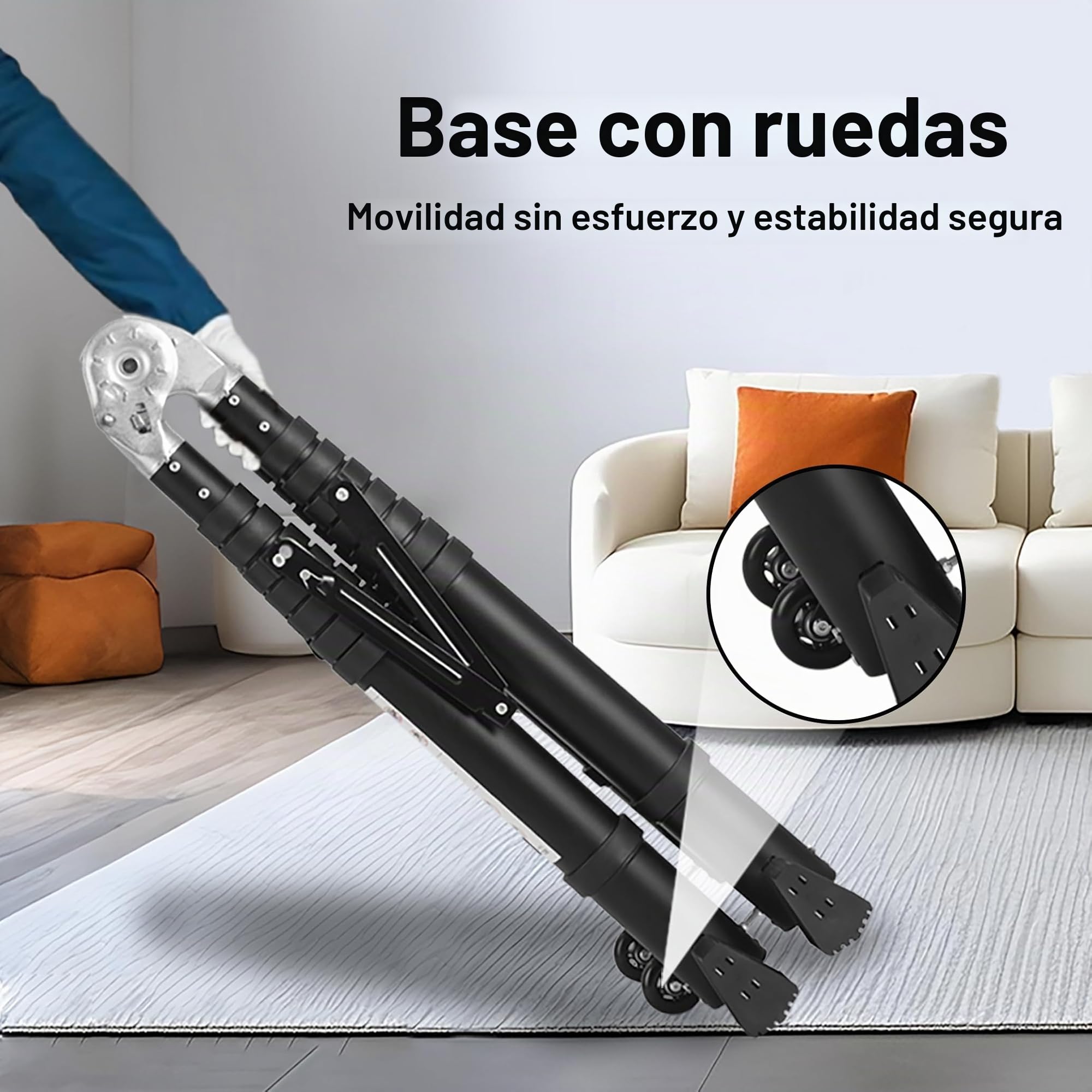 TEENO 5M (2.5+2.5) Escalera Telescópica de Aluminio, Escalera Multipropósito Antideslizante Escaleras Telescópicas Portátiles con 2 Polea Doble y Barra Estabilizadora, Carga Máxima 150 kg, Negro