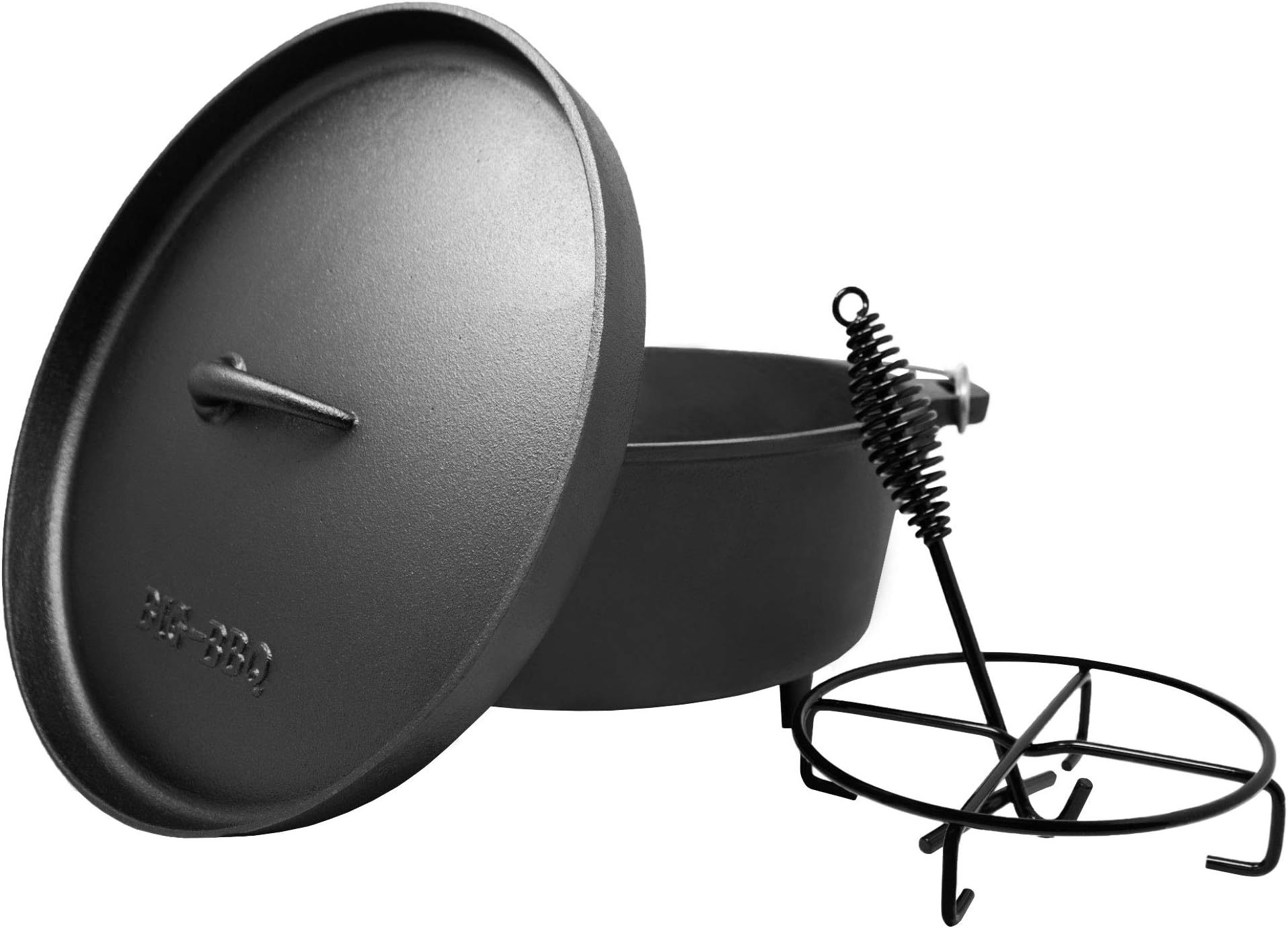 ToCis Big BBQ Dutch Oven Made from Cast Iron, Ready Baked Cooking Pot Made of Cast Iron – With Lid Lifter, Lid or Pot Stand – With and without Feet