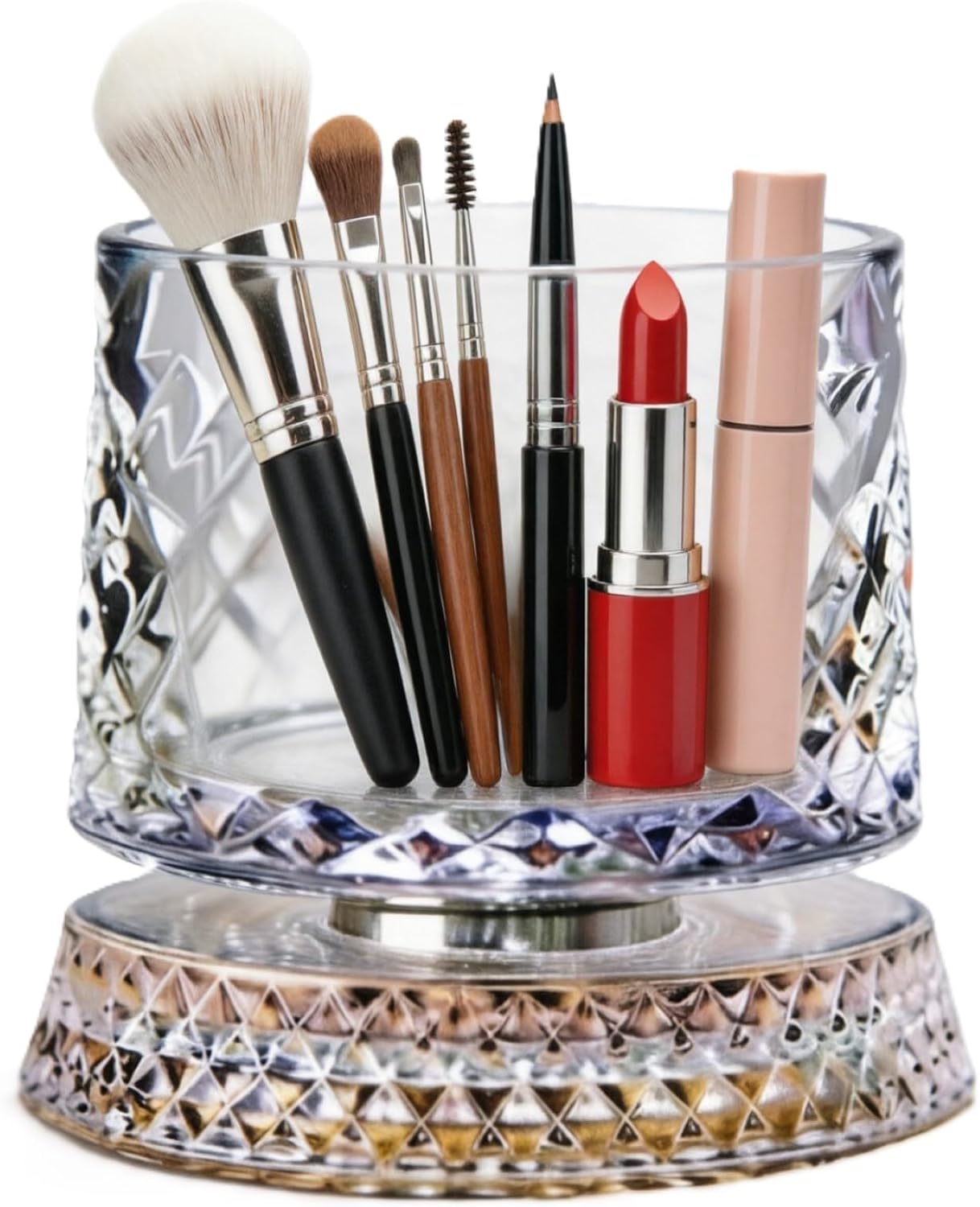 Makeup Brush Holder Glass Makeup Organizer Cosmetic Display Case for Vanity