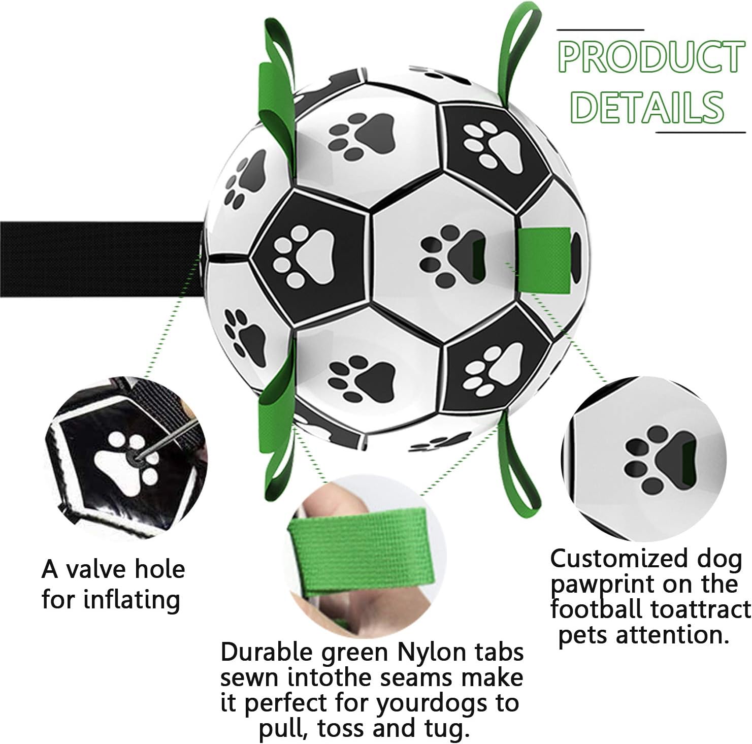 Dog Soccer Ball with Grab Tabs Interactive Dog Toy Dog Water Toy Dog Toy Ball for Small & Medium Dogs