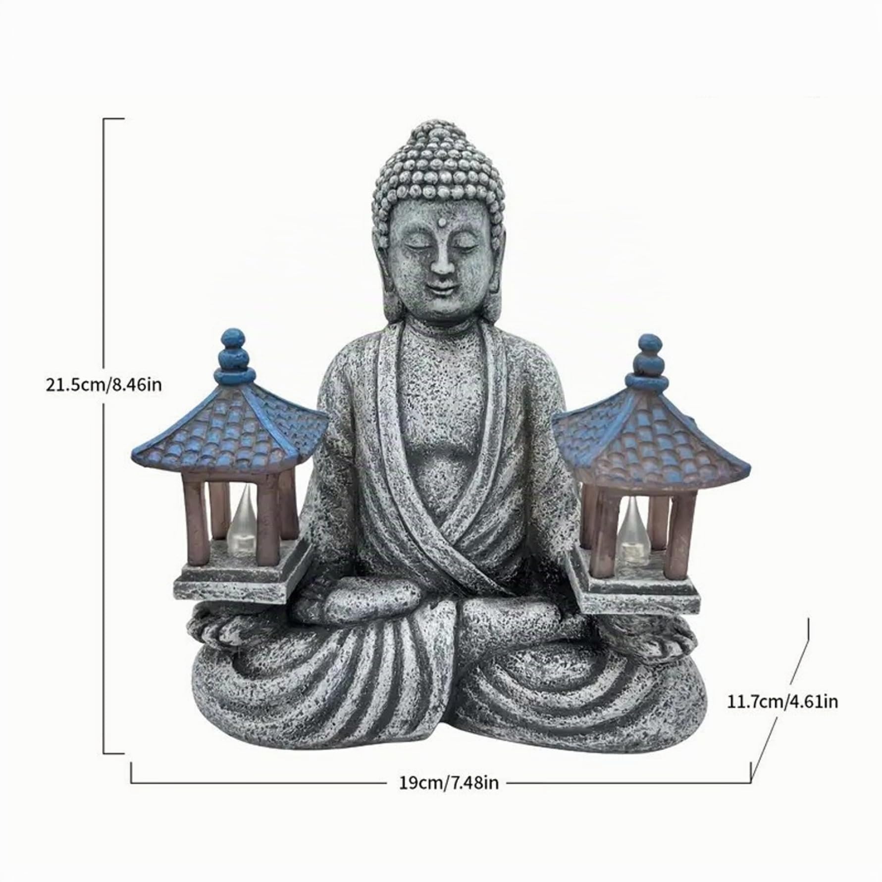 Statue de Bouddha d'extérieur, décoration de Bouddha Solaire avec phares LED, Statue Jardin en résine étanche pour Jardin, Maison, Patio, pelouse 20, 3 x 11, 4 x 23, 1 cm