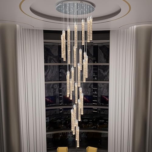 Miniatura 7 de Candelabros de escalera en espiral de 157 pulgadas de largo, color plateado, 25 luces LED modernas, regulables, lámpara de iluminación inclinada de