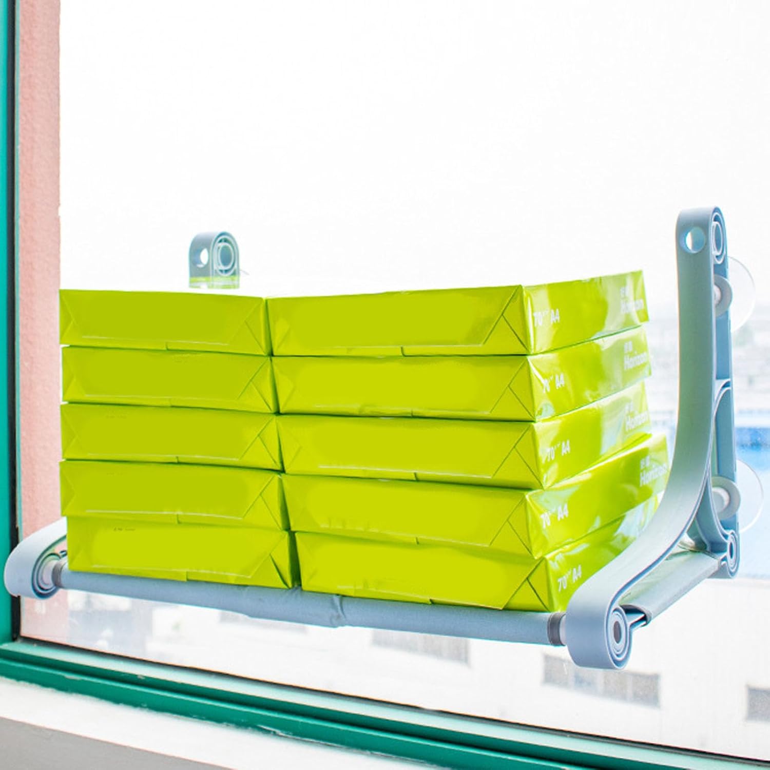 Cordless Cat Window Perch Stable Triangle Structure Blue Window Hammock with 4 Strong Suction Cups Reversible Cover Foldable Cat Beds for Indoor Cats (Blue)