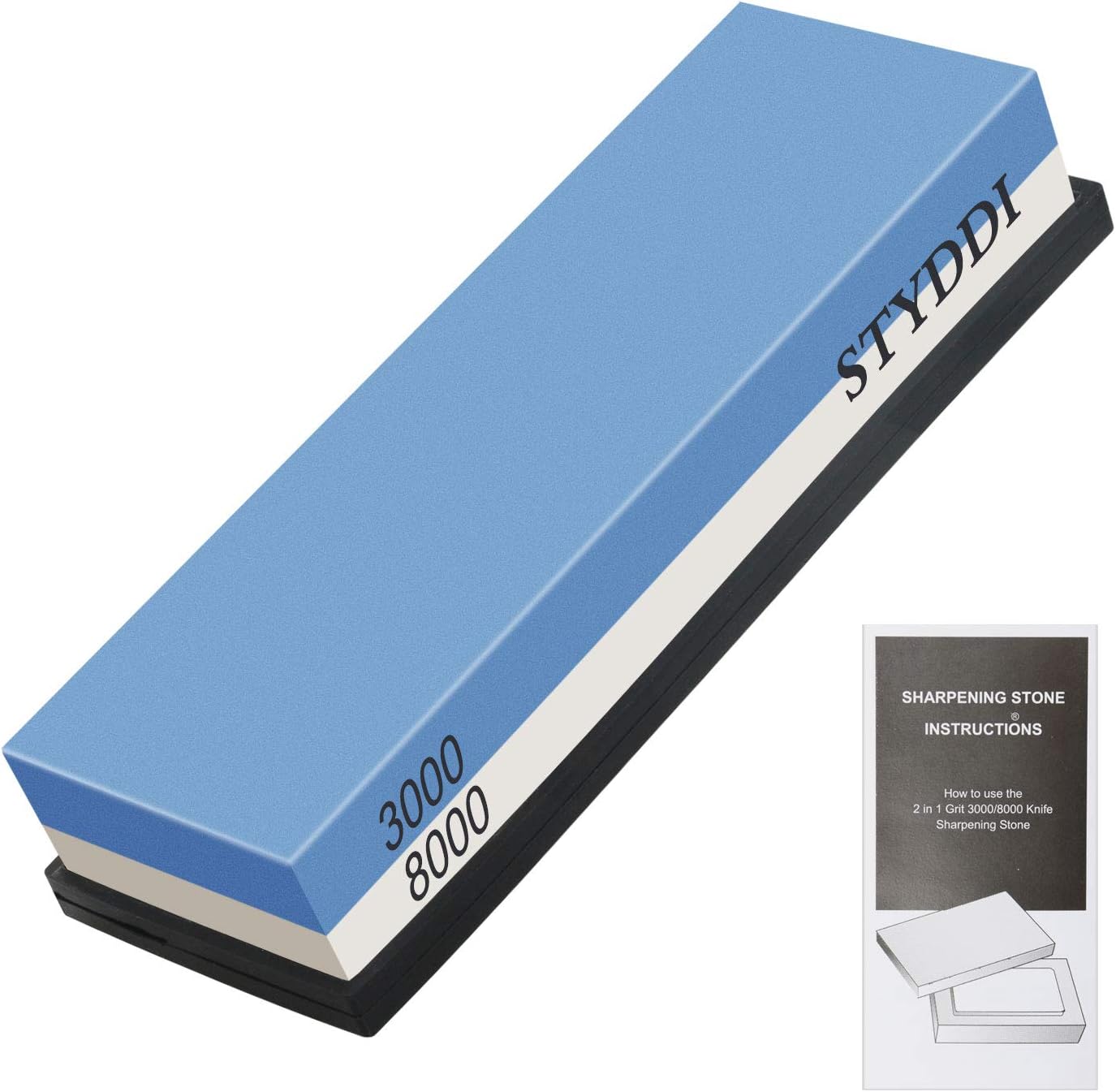 Knife Sharpening Stone, ATKKE 2 in 1 Grit 3000/8000 Whetstone Knife Sharpener Waterstone, Non-Slip Silicone Base included, Best for Kitchen, Outdoor & Survival Knife