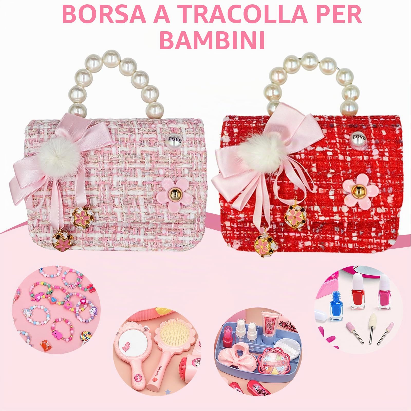 Borsetta per Bambina, Mini Borsa a Tracolla con Fiocco Carino e Campanellino | Regalo per Bambine di 2 3 4 5 Anni