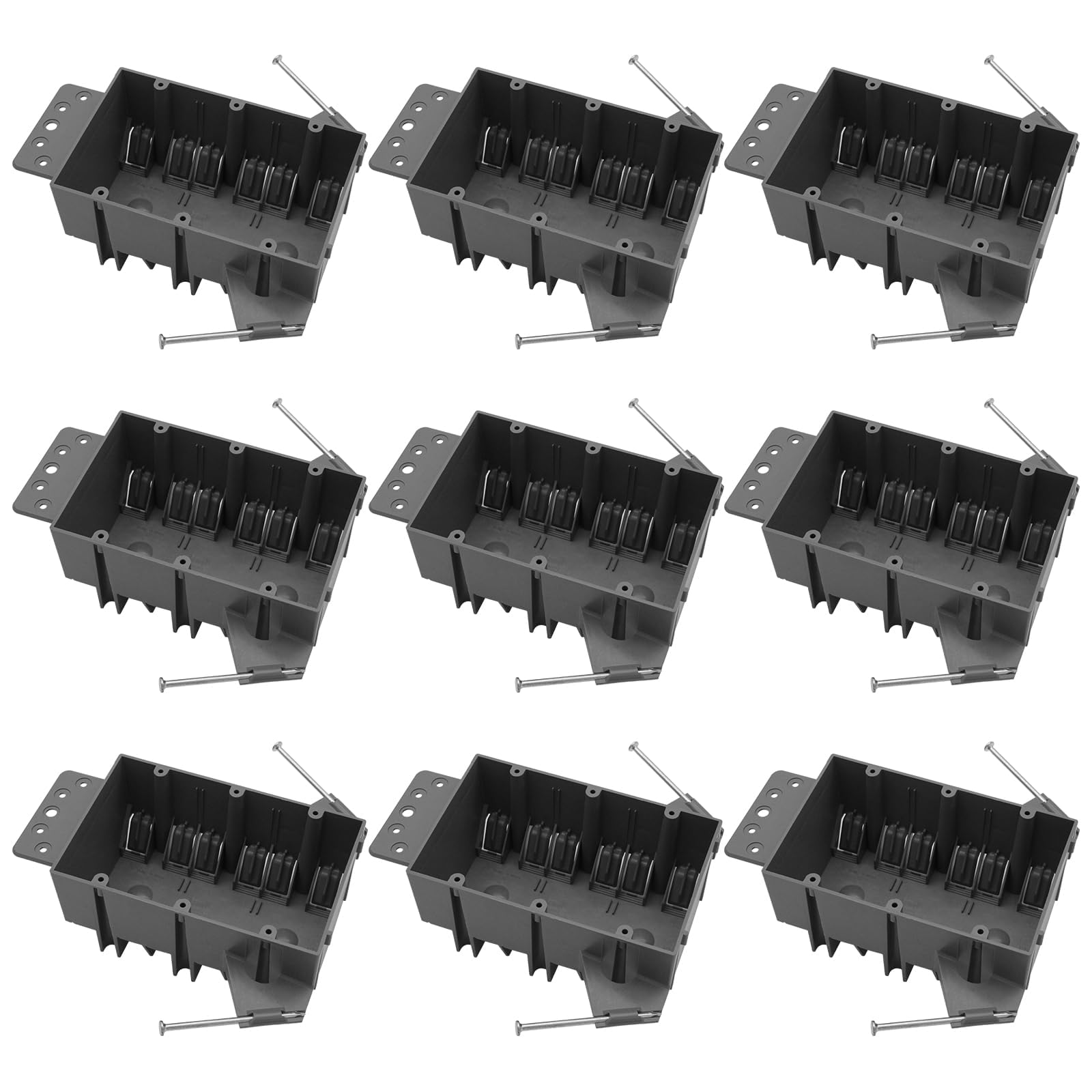 Caja de toma de corriente eléctrica/interruptor de PVC de 3 bandas, 44 pulgadas cúbicas, caja de salida de clavos gris con certificación ETL (9 piezas)